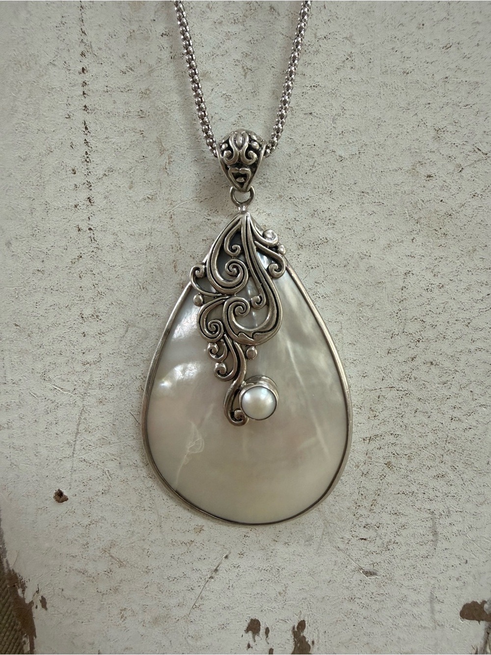 Sterling Silver Mother-of-Pearl Teardrop Pendant Necklace